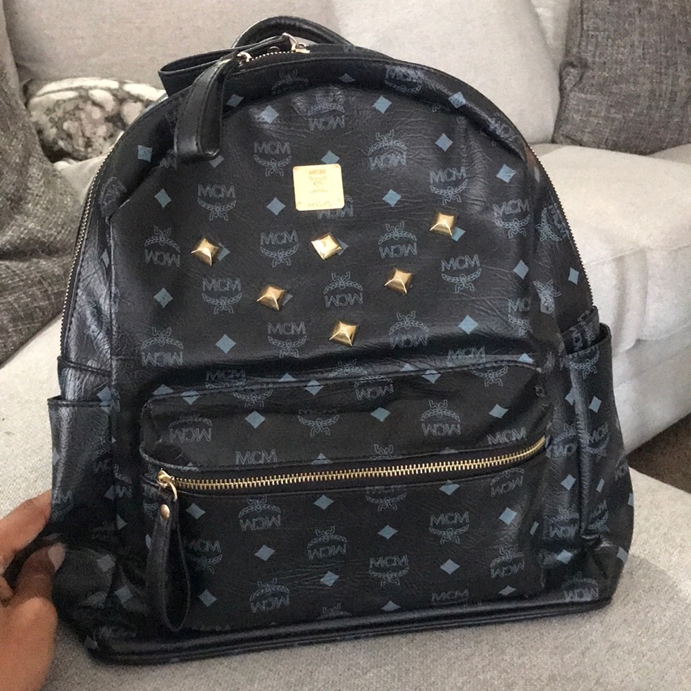 Black Leather MCM BookBag - Picture 1 of 4